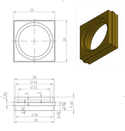 Brass Screw Castor with Rubber Tyre and Square Embellisher