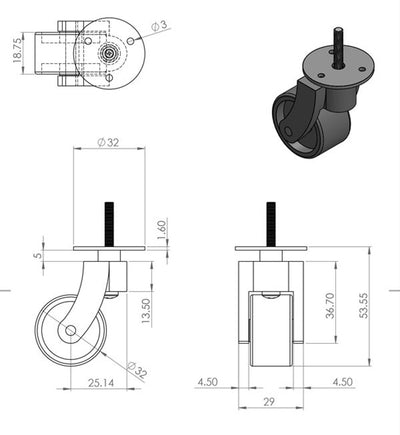 Brass Screw Castor with Round Embellisher