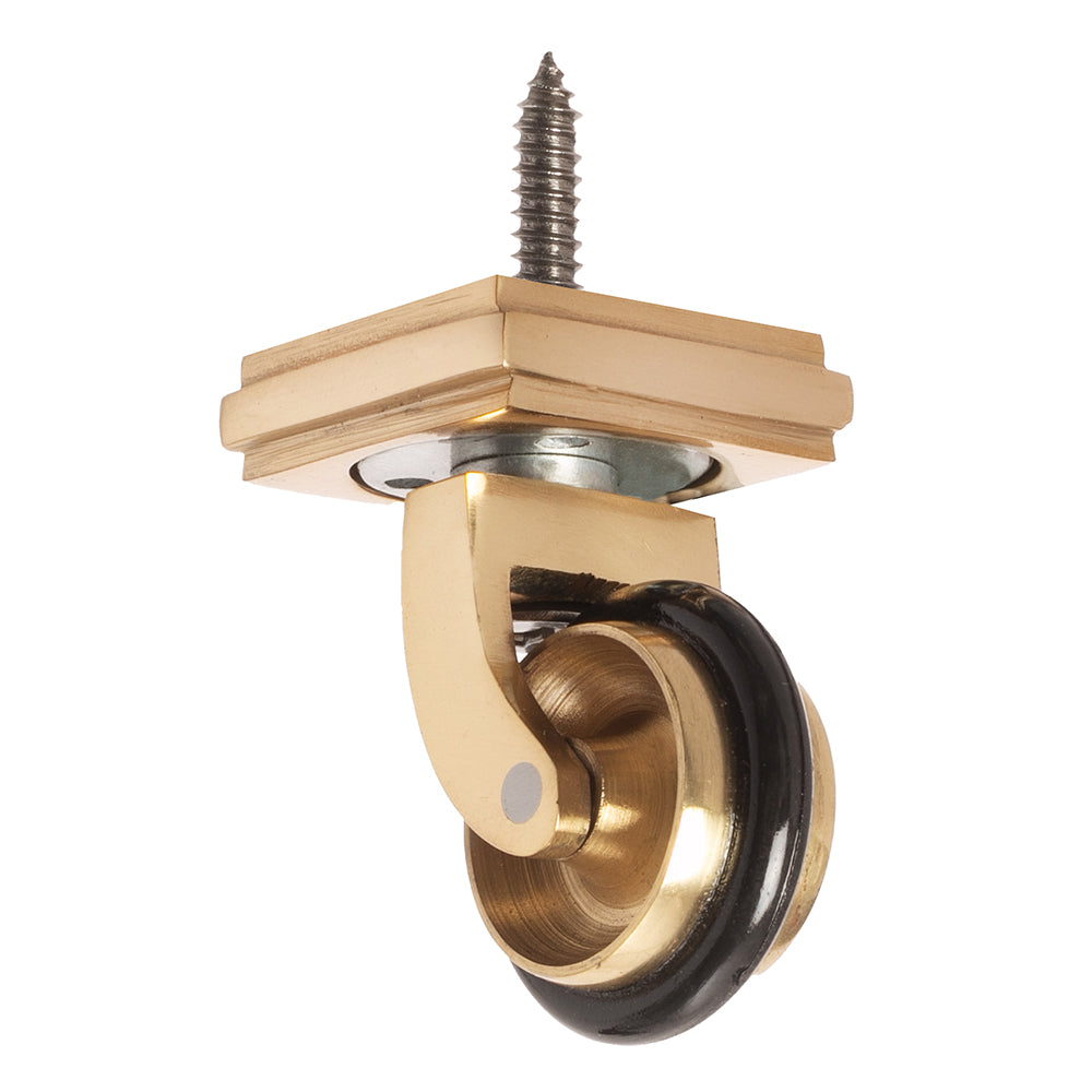 Brass Screw Castor with Rubber Tyre and Square Embellisher