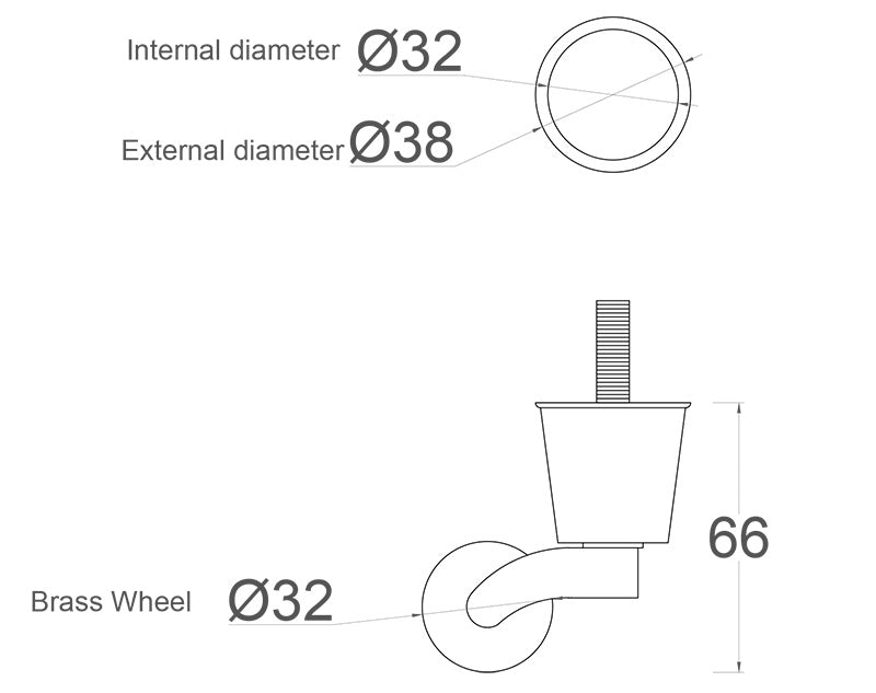 Chrome Castor Round Cup Standard with 5/16 Threaded Bolt (United States)