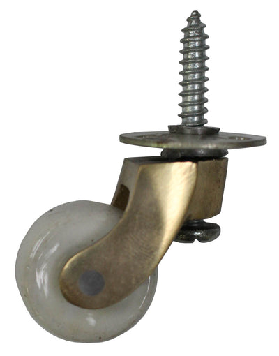 Brass Castor Screw Plate with White Ceramic Wheel - 1 Inch (25mm) - Including Screws
