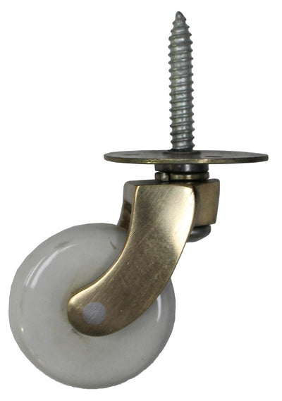 Brass Castor Screw Plate with White Ceramic Wheel - 1 1/2 Inch (38mm) - Including Screws