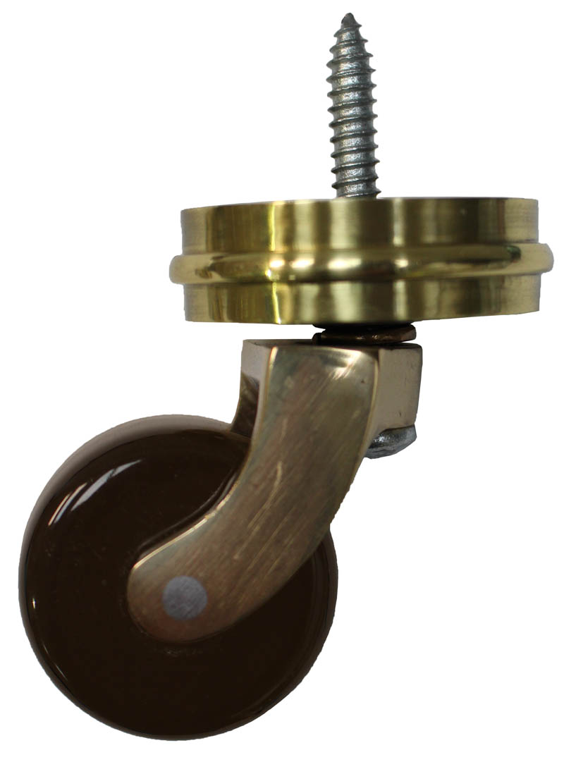 Brass Screw Castor with Brown Ceramic Wheel and Round Embellisher