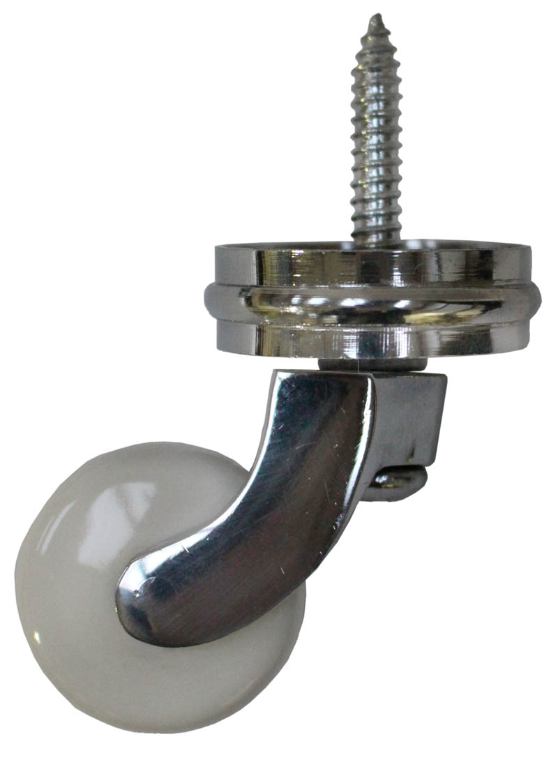 Chrome Screw Castor with White Ceramic Wheel and Round Embellisher 32mm