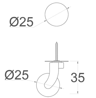 Brass Screw Castor with White Ceramic Wheel