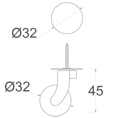 Brass Screw Castor with White Ceramic Wheel