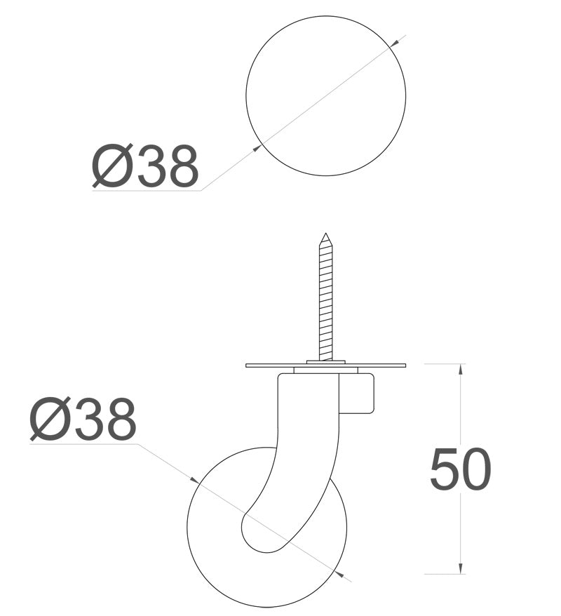 Brass Screw Castor with White Ceramic Wheel