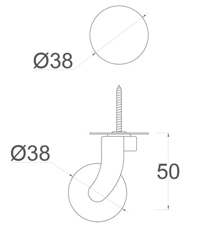Brass Screw Castor with White Ceramic Wheel