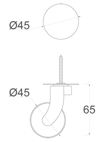 Satin Screw Castor with Rubber Tyre